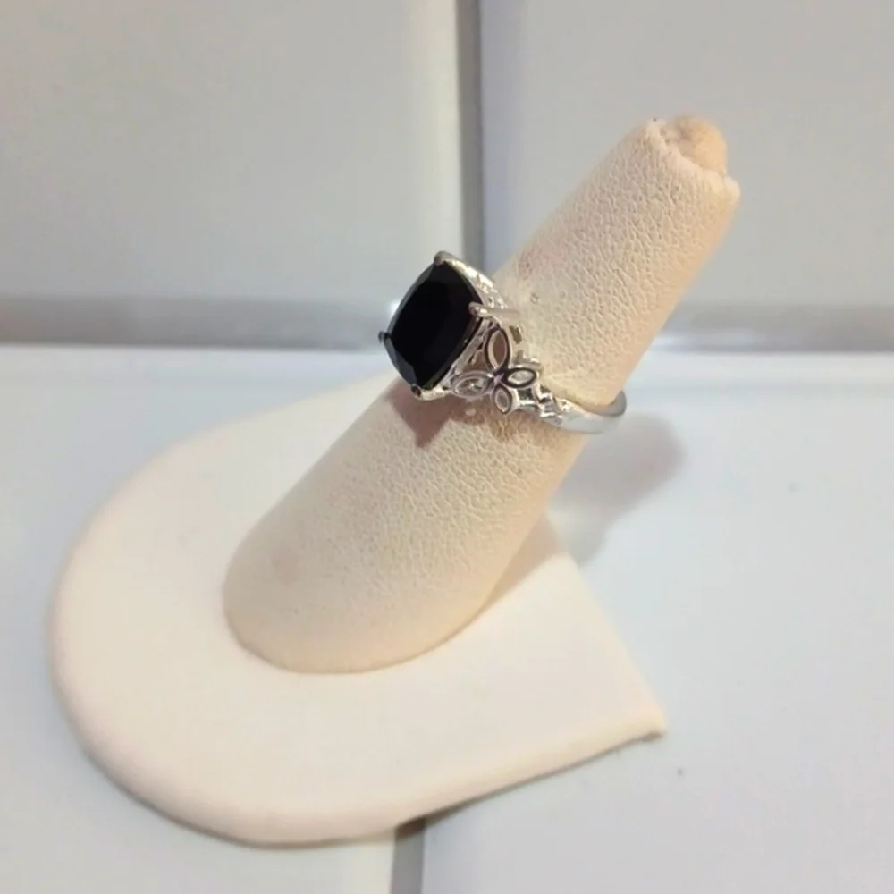 Black Tourmaline Solitaire Ring in Sterling Silver
